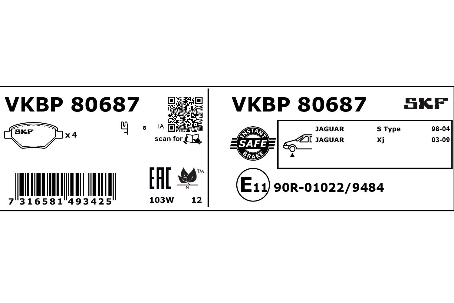 SKF VKBP 80687 Bremsbelagsatz, Scheibenbremse